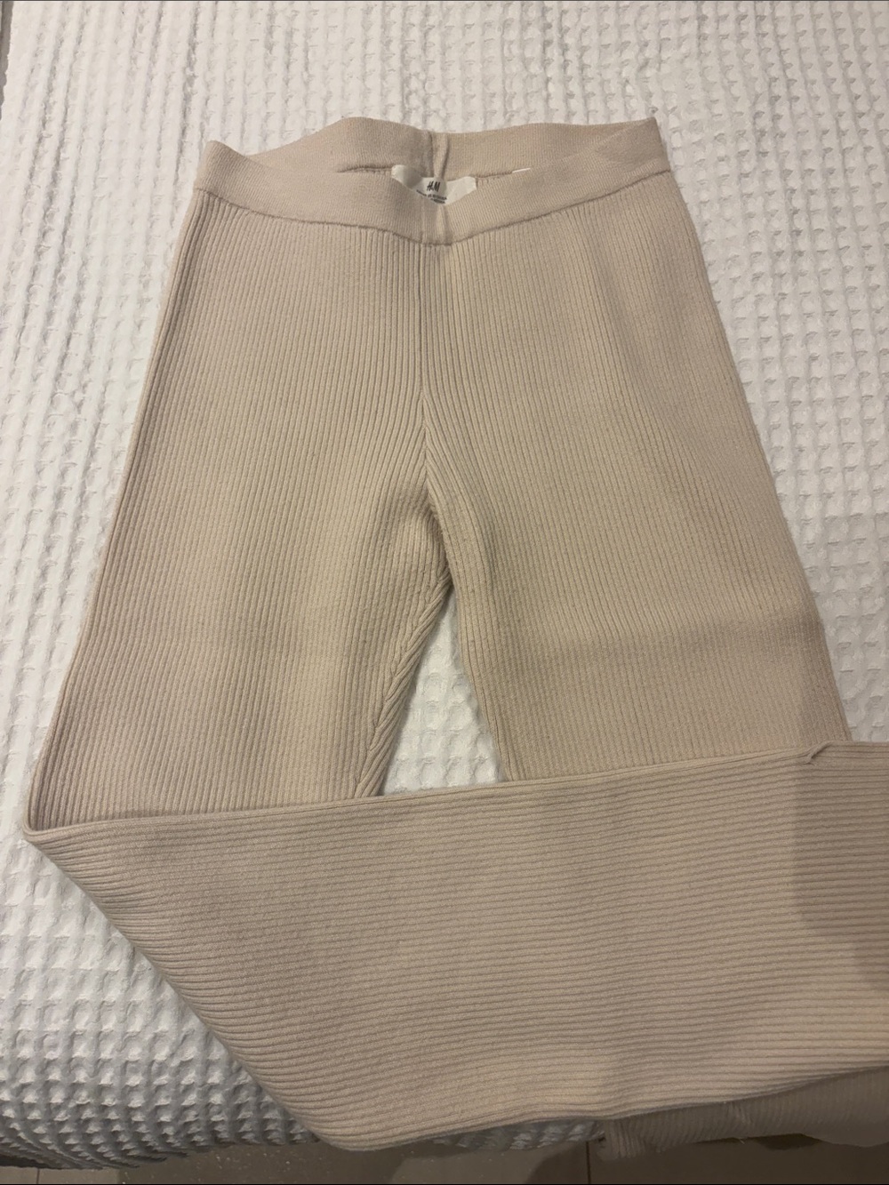 H&M Girls Ribbed Leggings in Light Beige
